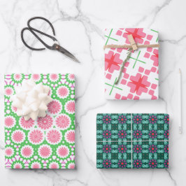 Geometrisches Muster in Rosa und Grün Geschenkpapier Set