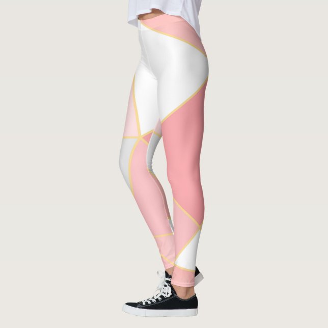 Geometrisches Muster in rosa weiß und gold Leggings (Links)