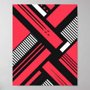 Geometrisches Muster in rot, schwarz und weiß Poster