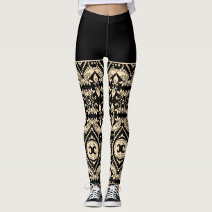 Geometrisches Muster in Schwarz und Beige Leggings