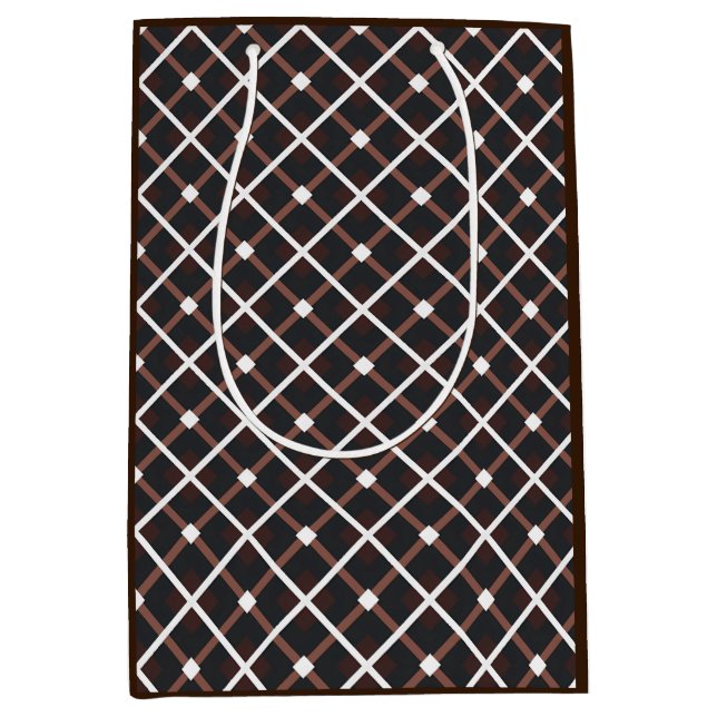 Geometrisches Muster in Schwarz und Braun Mittlere Geschenktüte (Vorderseite)