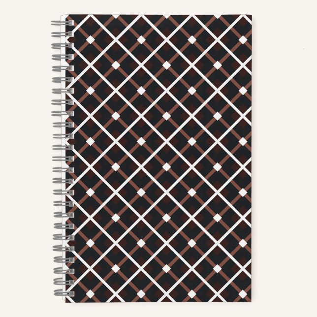 Geometrisches Muster in Schwarz und Braun Notizbuch (Vorderseite)