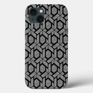 Geometrisches Muster in Schwarzweiß mit gepunktete iPhone 13 Hülle