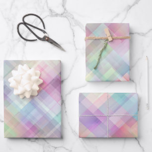Geometrisches Muster Irisierender Diamantschliff Geschenkpapier Set