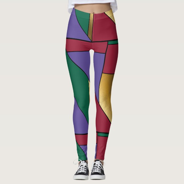 Geometrisches Muster, Lila-grün Leggings (Vorderseite)