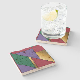 Geometrisches Muster, Lila-grün Steinuntersetzer