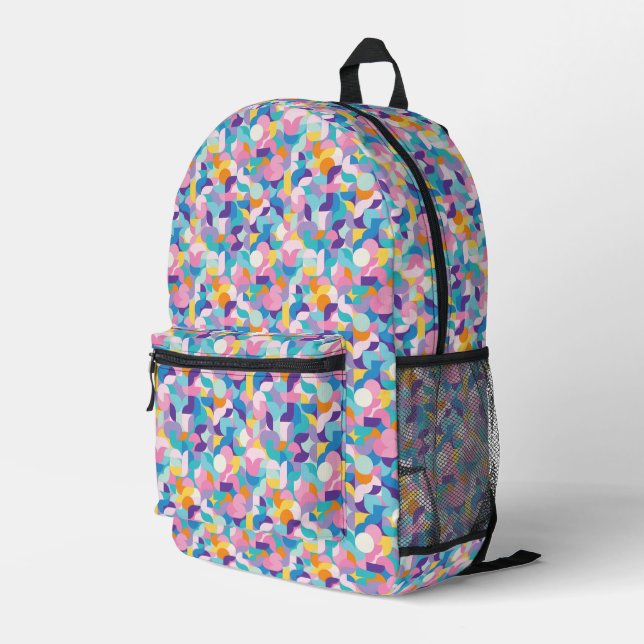 Geometrisches Muster lila und rosa Bedruckter Rucksack (Rückseitige Ecke Rechts)