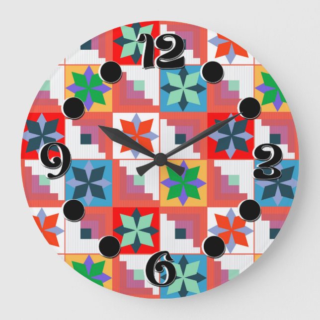Geometrisches Muster, mehrfarbiges Patchwork Große Wanduhr (Vorderseite)