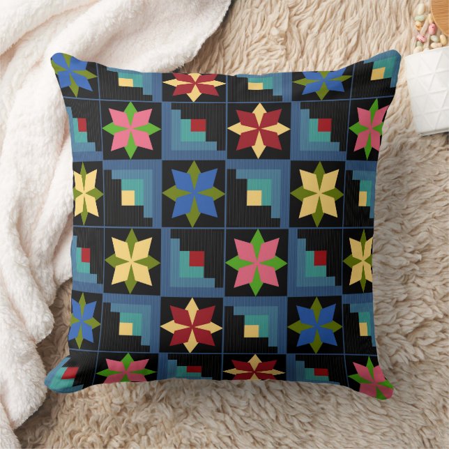 Geometrisches Muster, mehrfarbiges Patchwork Kissen (Decke)