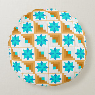 Geometrisches Muster, mehrfarbiges Patchwork Rundes Kissen