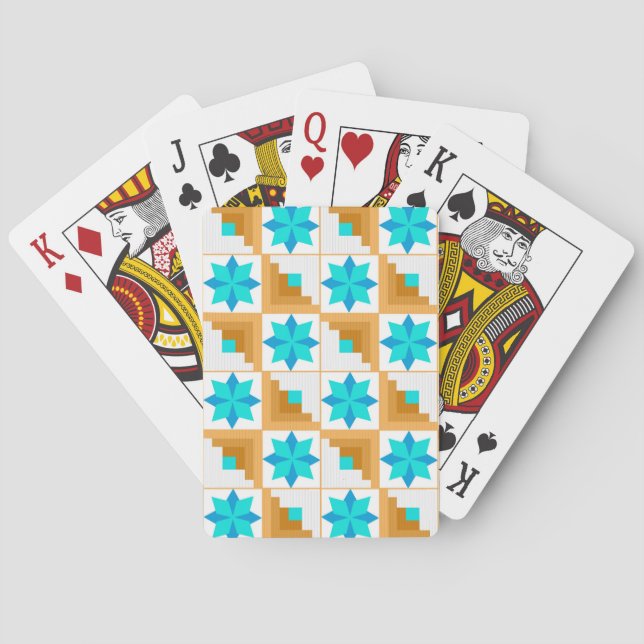 Geometrisches Muster, mehrfarbiges Patchwork Spielkarten (Rückseite)