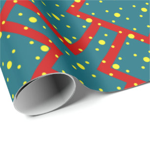 Geometrisches Muster mit blauen Herzen, rot umrand Geschenkpapier