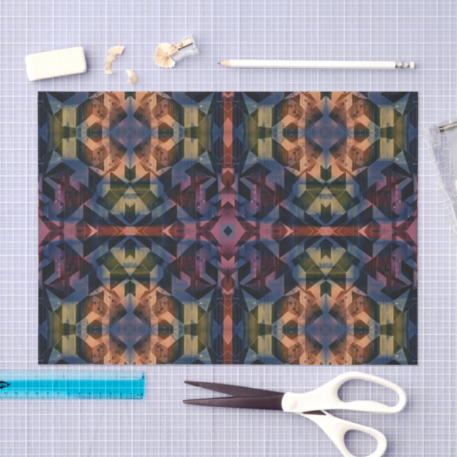Geometrisches Muster mit bläulicher Blume  Seidenpapier (Handwerk)