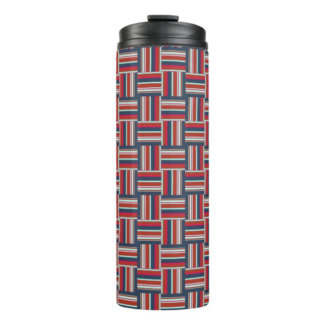 Geometrisches Muster mit farbigen Streifen Thermosbecher (Vorderseite)