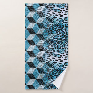 Geometrisches Muster mit Leopardenhaut, Leopardeng Badehandtuch