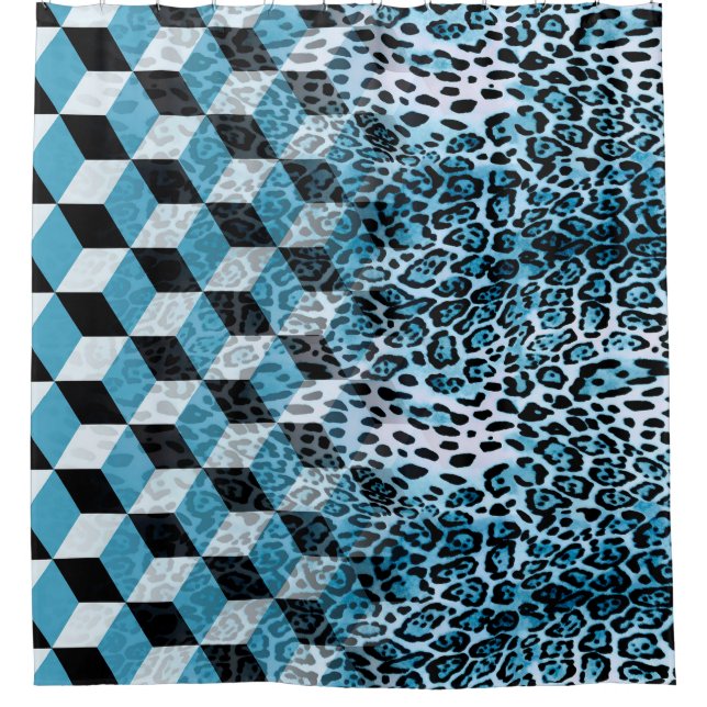 Geometrisches Muster mit Leopardenhaut, Leopardeng Duschvorhang (Vorderseite)