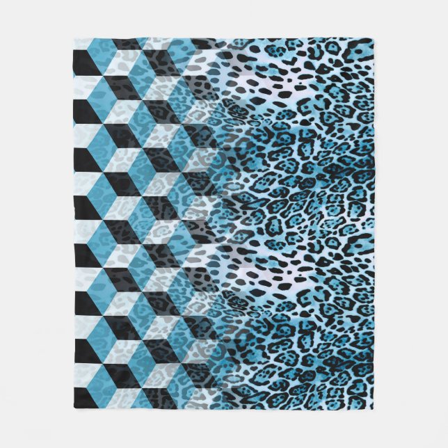 Geometrisches Muster mit Leopardenhaut, Leopardeng Fleecedecke (Vorderseite)