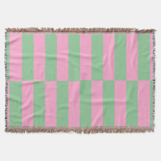 Geometrisches Muster mit rosa und grünem Streifen Decke (Vorderseite)