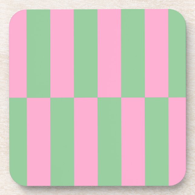 Geometrisches Muster mit rosa und grünem Streifen Getränkeuntersetzer (Vorderseite)