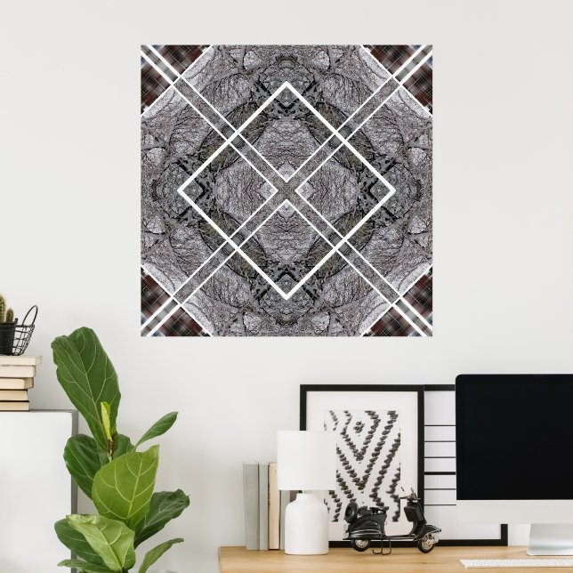 Geometrisches Muster mit schneebedeckten Winterbäu Poster (Heimbüro)