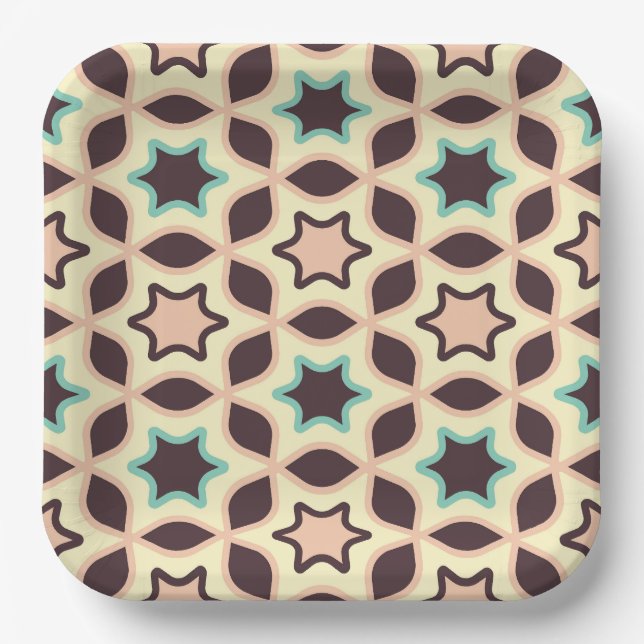Geometrisches Muster mit Sternformen in Braun und  Pappteller (Vorderseite)