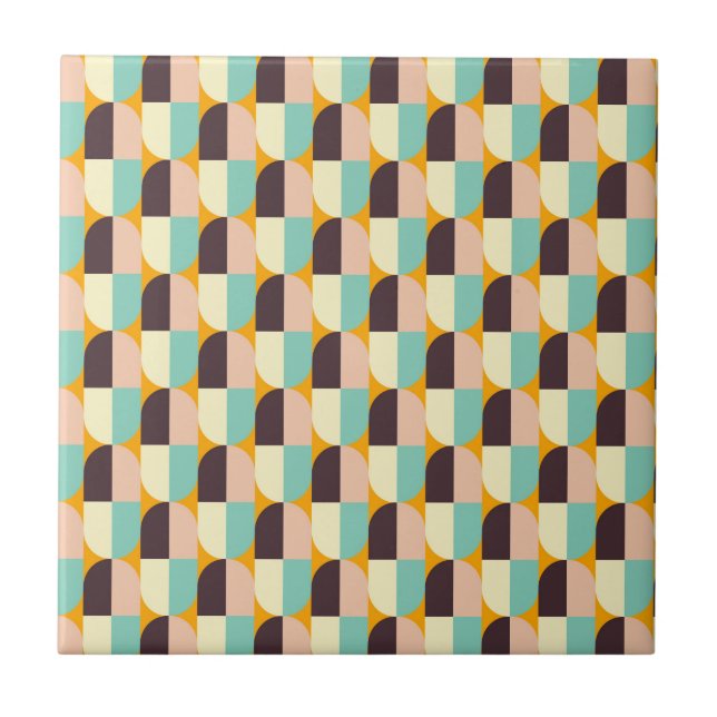 Geometrisches Muster mit überlappenden Halbkreisen Fliese (Vorderseite)