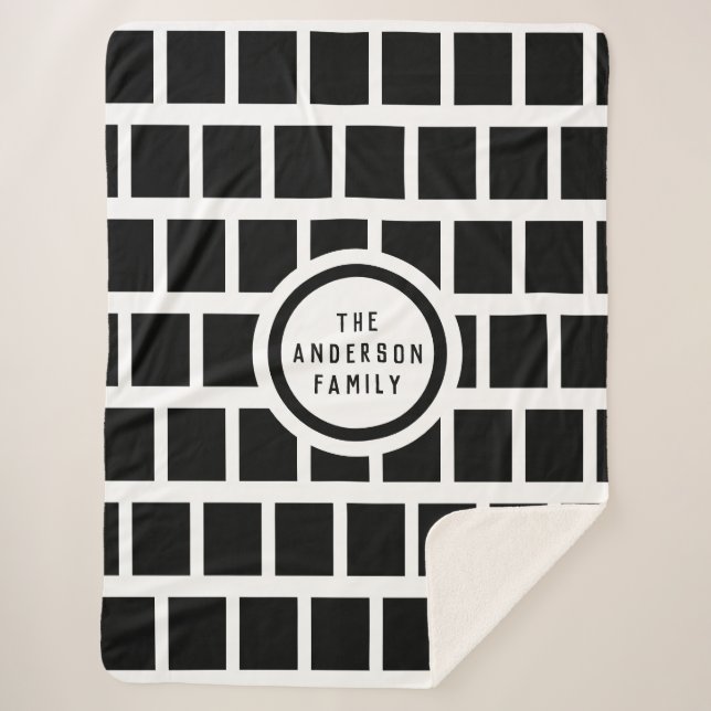 Geometrisches Muster Moderne Schwarz-Weiß-Sherpa B Sherpadecke (Vorderseite)