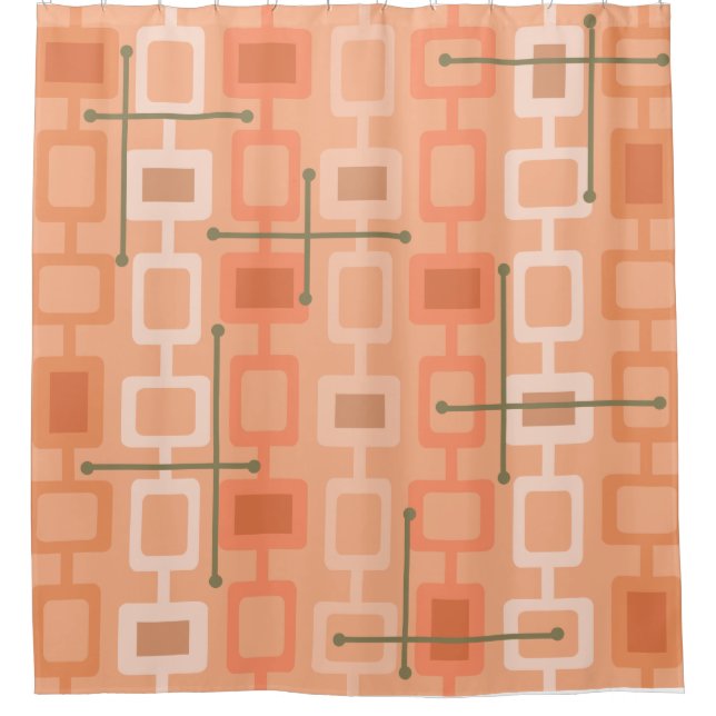 Geometrisches Muster Orange für Retro-1950er Jahre Duschvorhang (Vorderseite)