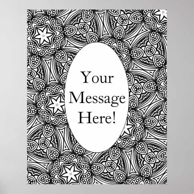 Geometrisches Muster Oval Border Aduloring Page Poster (Vorne)