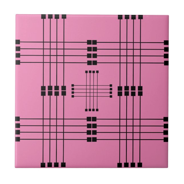 Geometrisches Muster | Quadrate | Linien | Rosa | Fliese (Vorderseite)