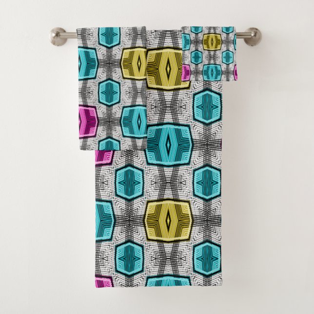 Geometrisches Muster Retro Badhandtuch Set (Insitu)