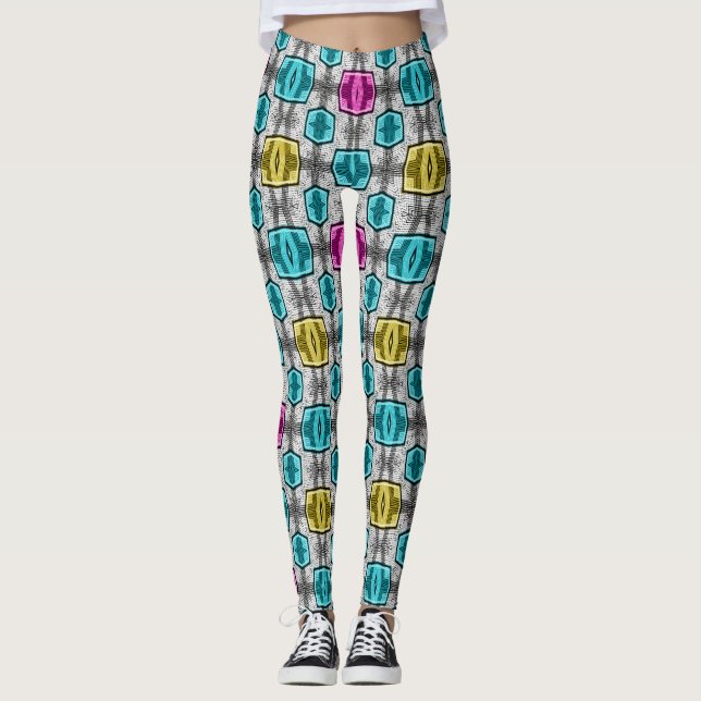 Geometrisches Muster Retro Leggings (Vorderseite)