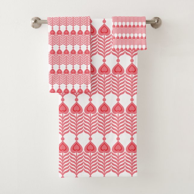 geometrisches Muster rot und rosa mit Interlo Badhandtuch Set (Insitu)