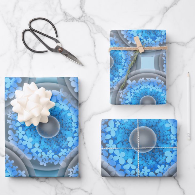 Geometrisches nahtloses Muster. Bälle und blaue Bl Geschenkpapier Set (Vorderseite)