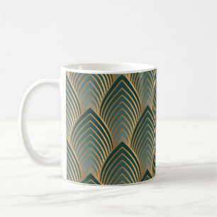 Geometrisches nahtloses Muster mit goldfarbenem un Kaffeetasse