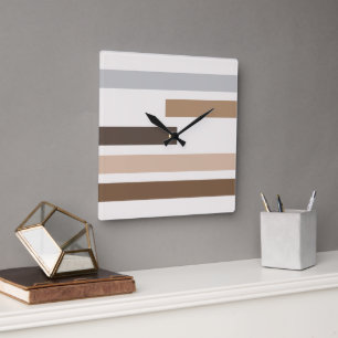 Geometrisches Natur-Erdfarbton-Streifen-Kunstmuste Quadratische Wanduhr