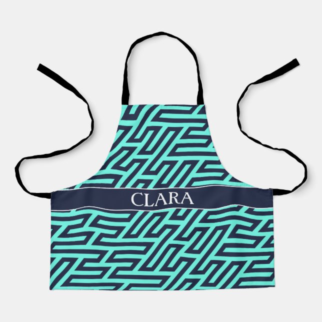 Geometrisches Navy Black Minimal Muster Schürze (Vorderseite)
