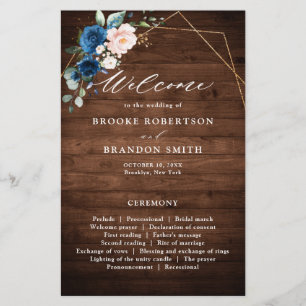 Geometrisches Navy Blue Blush Rustic Wood Gold Pro