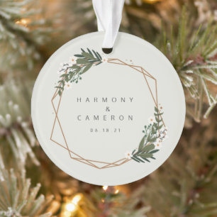 Geometrisches, neu verheiratetes Foto - Unser erst Ornament