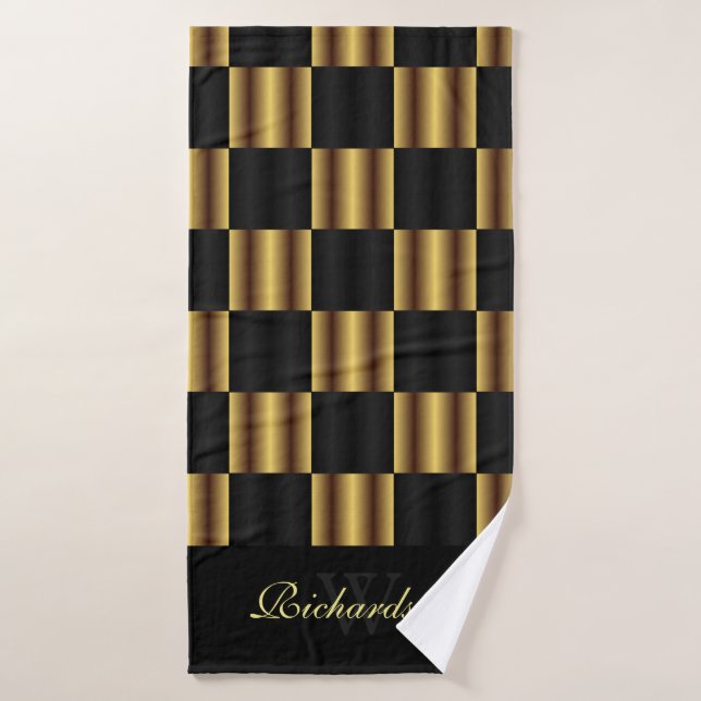 Geometrisches niedliches Gold- und Black-Quadrate- Badhandtuch Set (Badehandtuch)