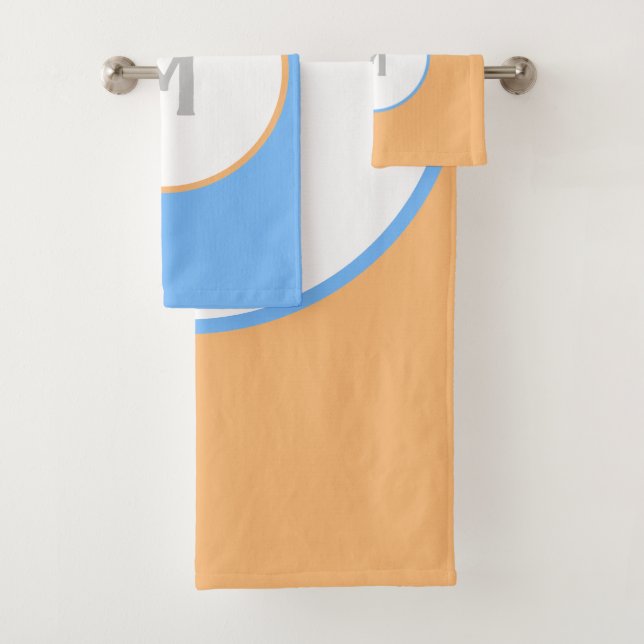 Geometrisches Orange Blue Silver Monogram Badhandtuch Set (Insitu)