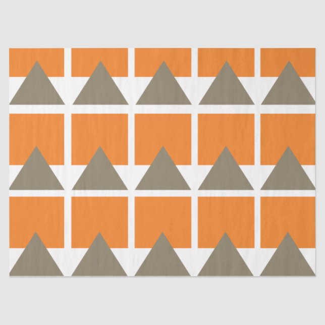 Geometrisches Orange Gray Square Triangle Seidenpapier (Vorderseite)