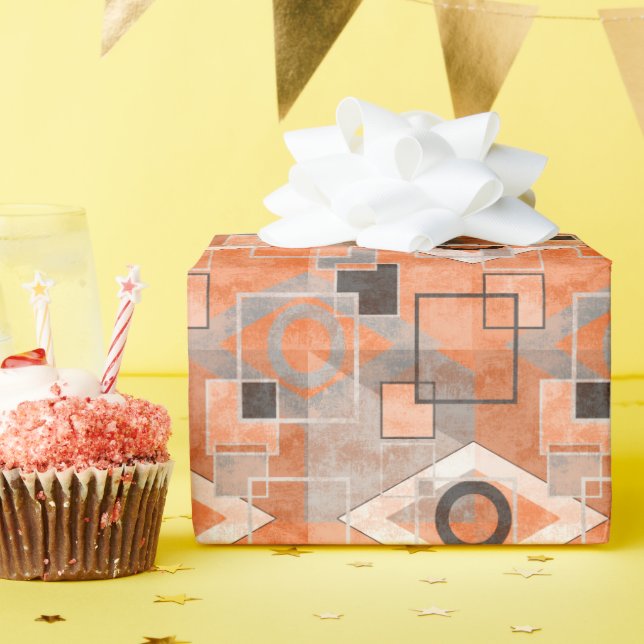 Geometrisches orangegraues Grundiermittel Geschenkpapier (Geburtstagsparty)