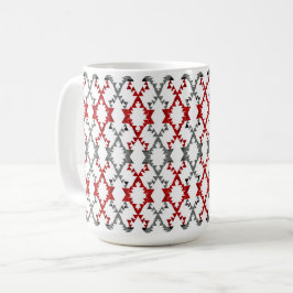 Geometrisches Ornament in rot und grau auf weiß. Kaffeetasse