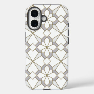 Geometrisches Ornament Traditionelles Muster Grau iPhone 16 Hülle