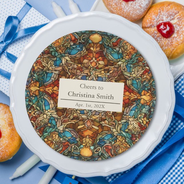 Geometrisches Party für die Lagerung von festgehal Pappteller (Geometric Mosaic Stained Glass Retirement Party Paper Plates)
