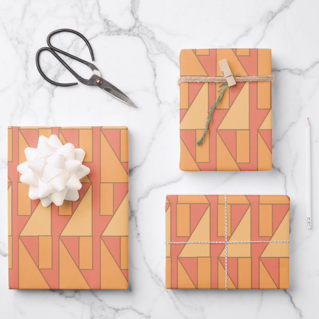 Geometrisches Peach Geschenkpapier Set (Vorderseite)