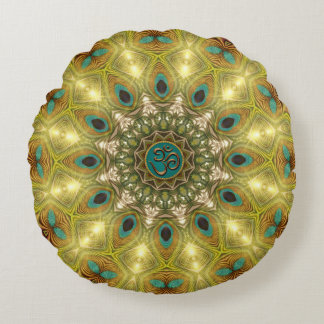 Geometrisches Pfauenfeder-Mandala Om-Symbol Geist Rundes Kissen