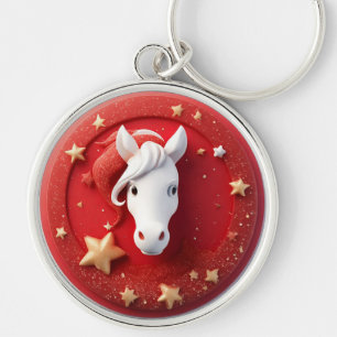 Geometrisches Pferdeporträt in lebendigem Rot und  Schlüsselanhänger