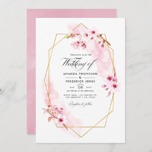 Geometrisches Pink Spring Cherry Blossom Wedding F Einladung